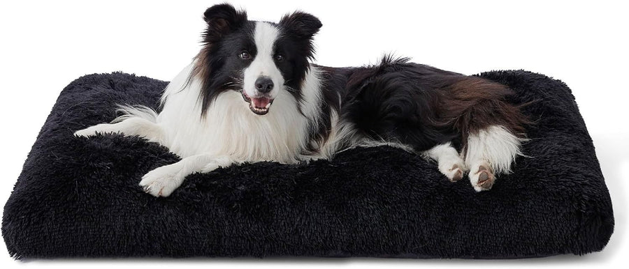 Large Fluffy Dog Crate Bed Washable Anti Slip Warm Cushion 89x58cm Black