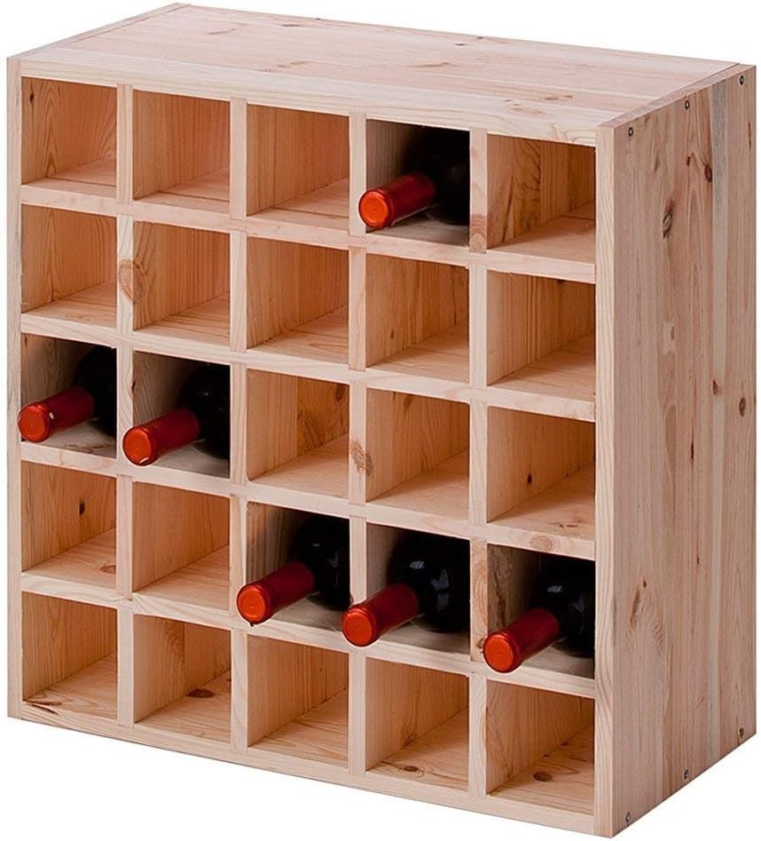 Large Wooden Wine Rack 25 Bottle Storage Shelf | Floor Standing Natural Wood