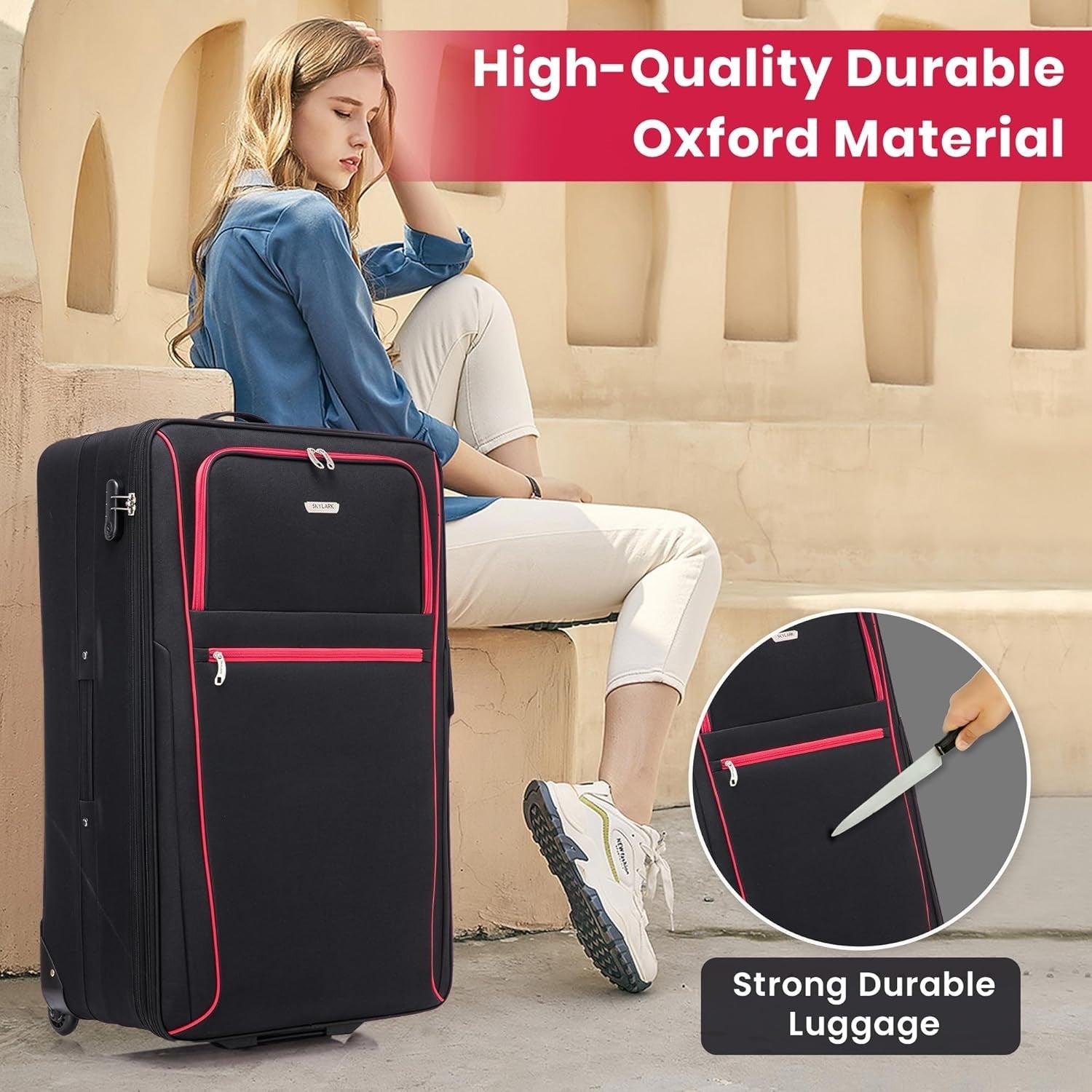 26'' Medium Soft Shell Check In Suitcase Expandable Lightweight 2 Wheel Lock
