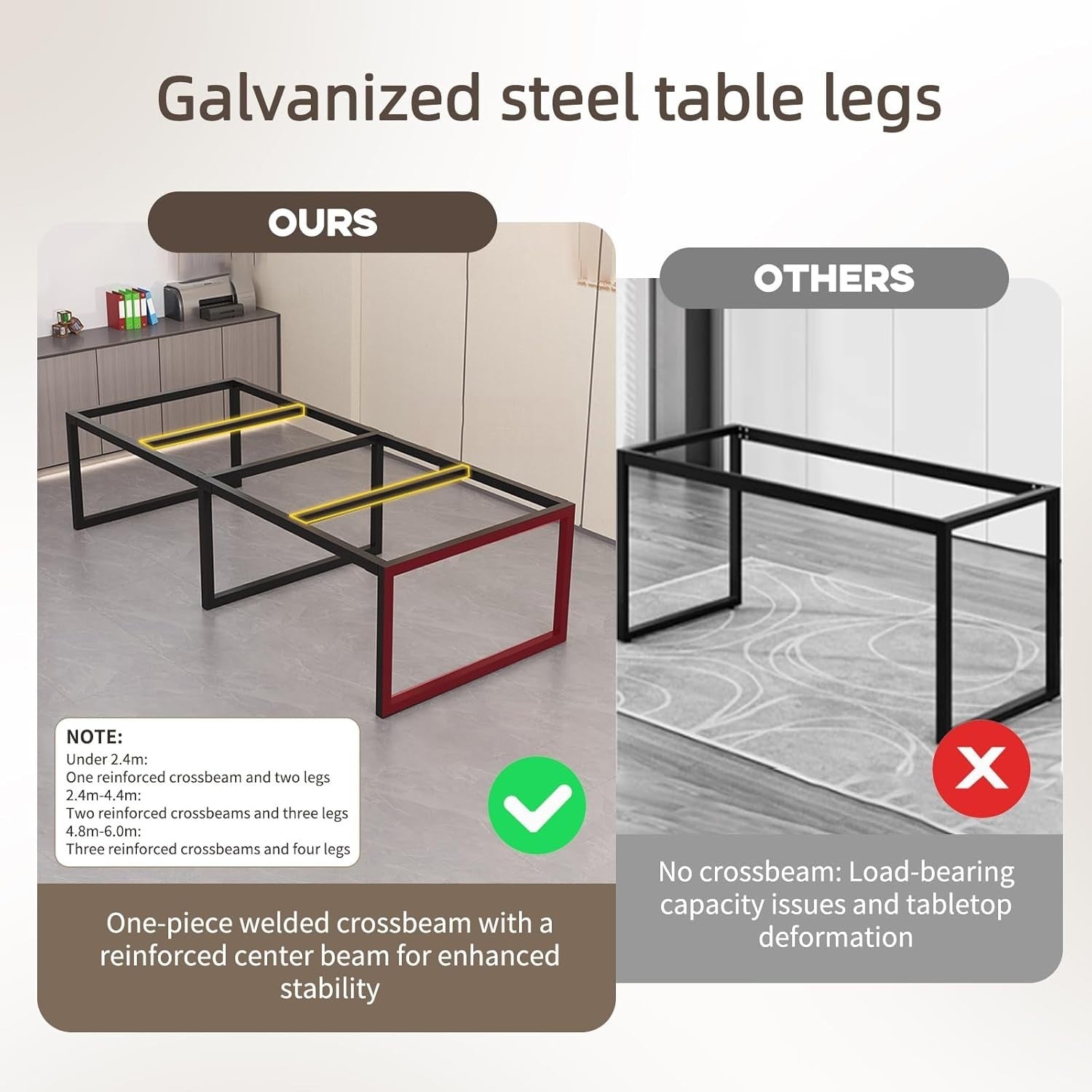 Large Black Conference Table Meeting Desk w/ Cable Duct Metal Frame 120×60cm