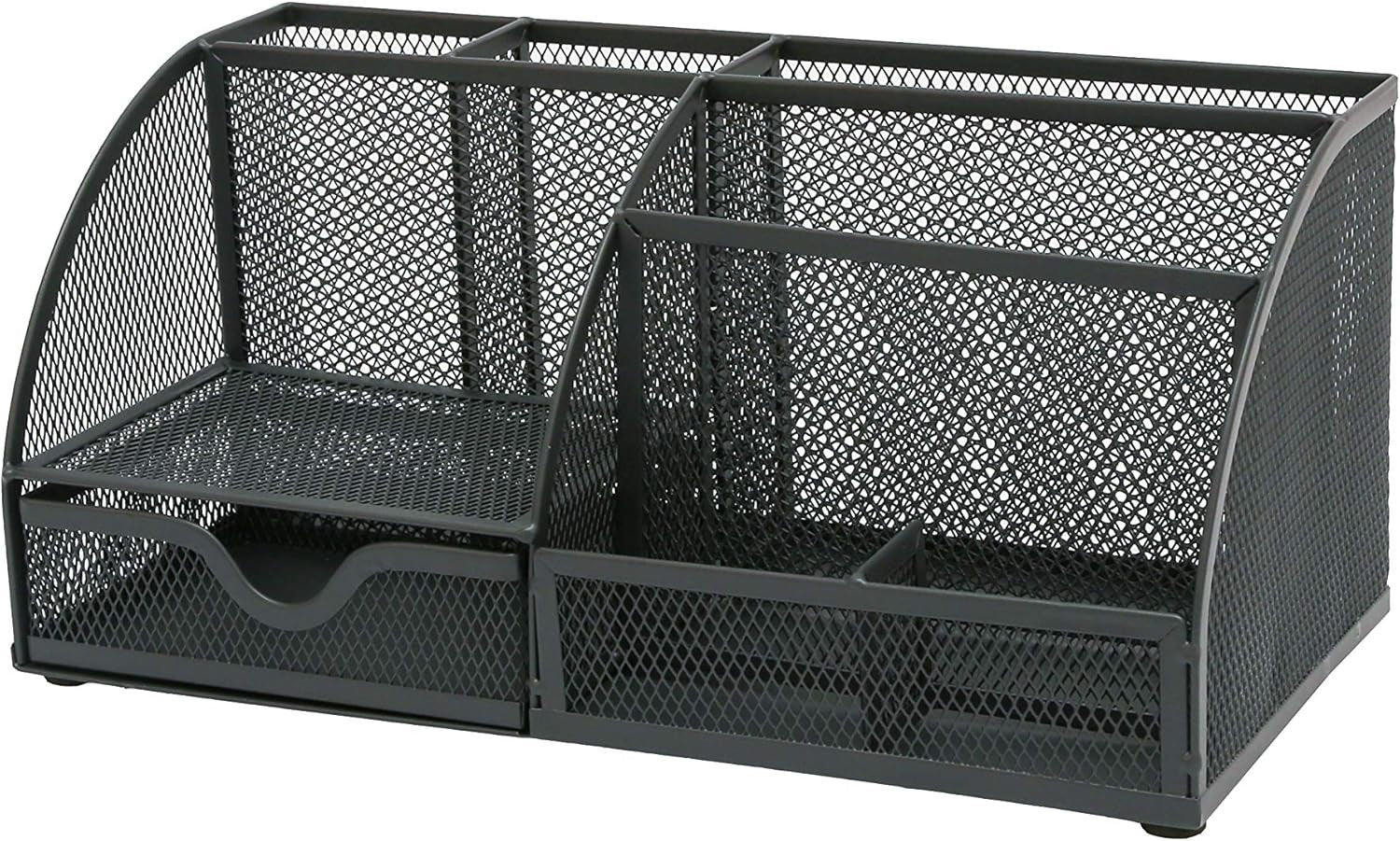 Metal Desk Organiser with 7 Compartments & Drawer – Graphite 6-Pack