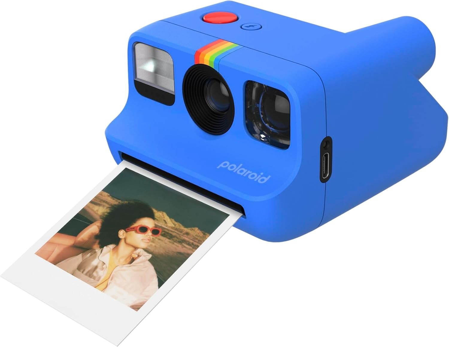 Mini Instant Film Camera Blue USB-C Selfie Timer Portable Retro Camera