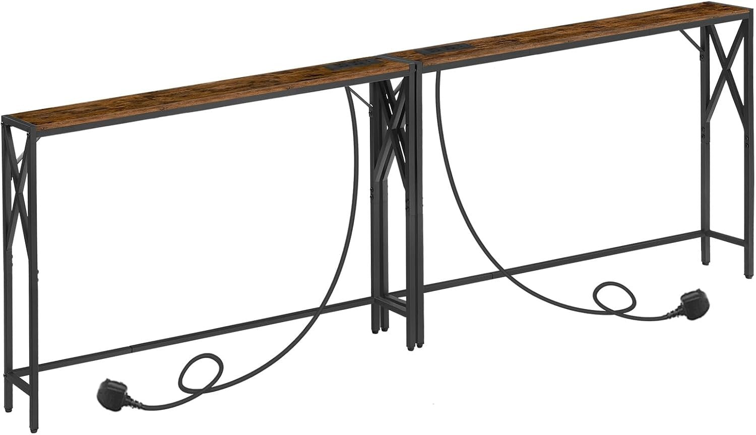 2-Pack Narrow Console Tables with USB Charging & Power Outlets, 100cm