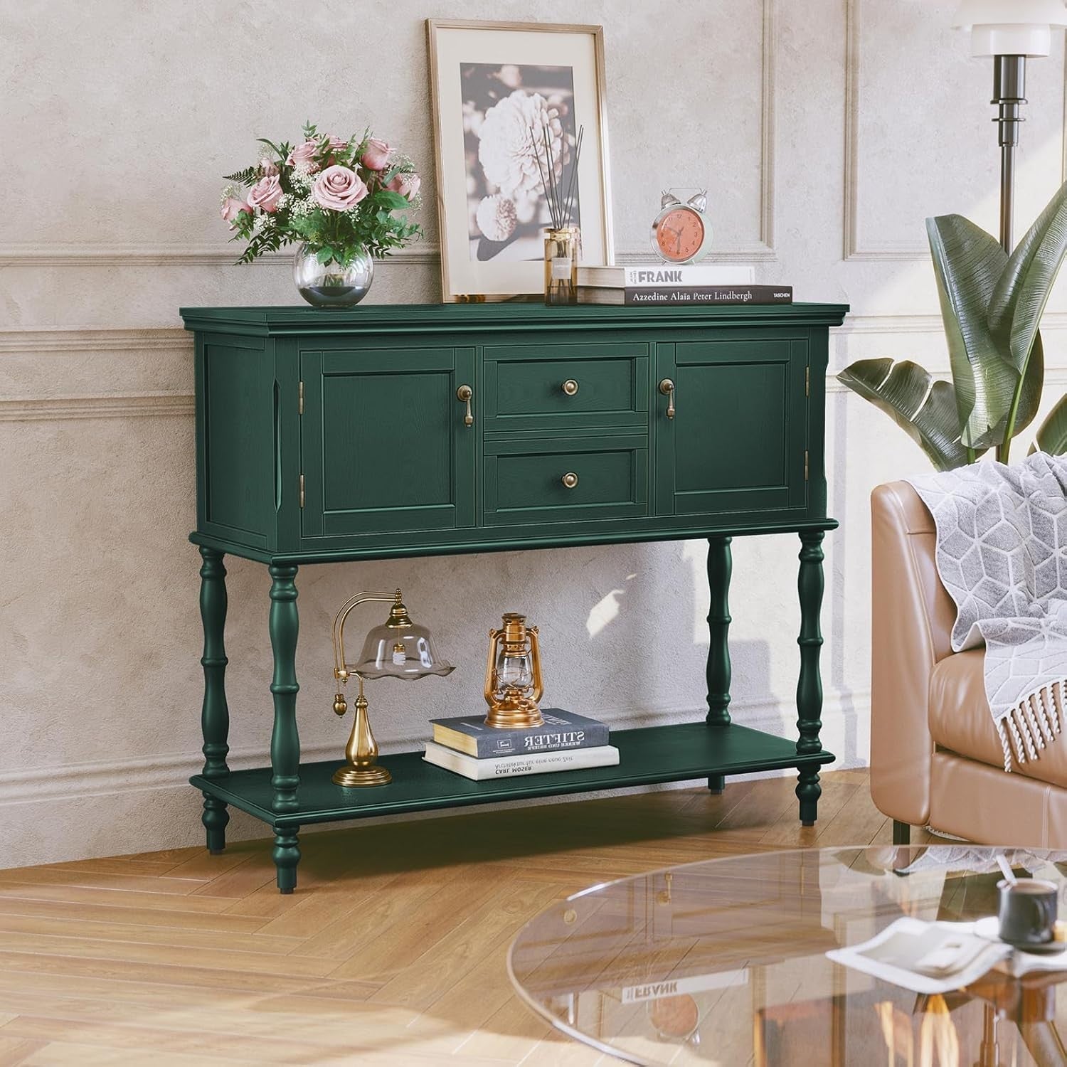 Console Table with Drawers & Storage Cabinet, Retro Hallway Entryway Shelf