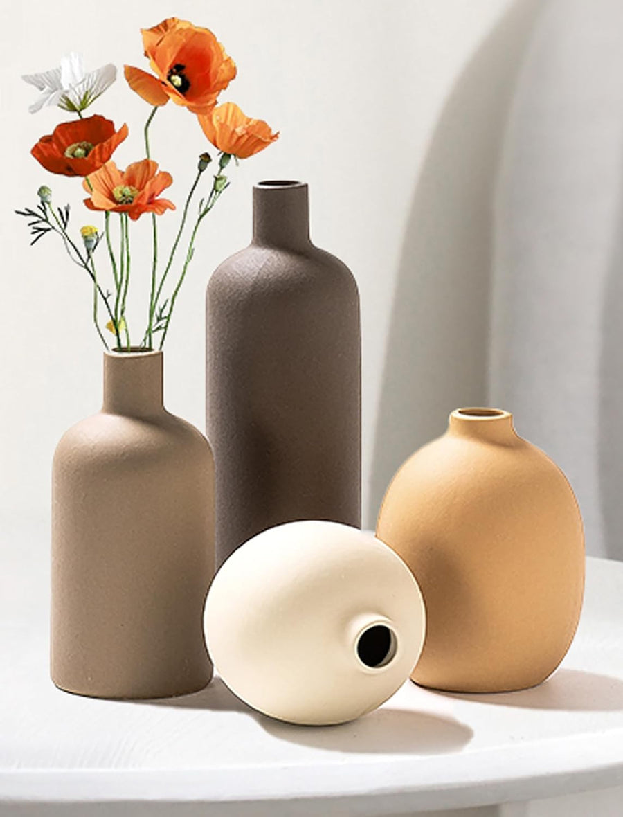 Ceramic Vase Set of 4 Modern Minimalist Decor Small Vases for Table & Shelf
