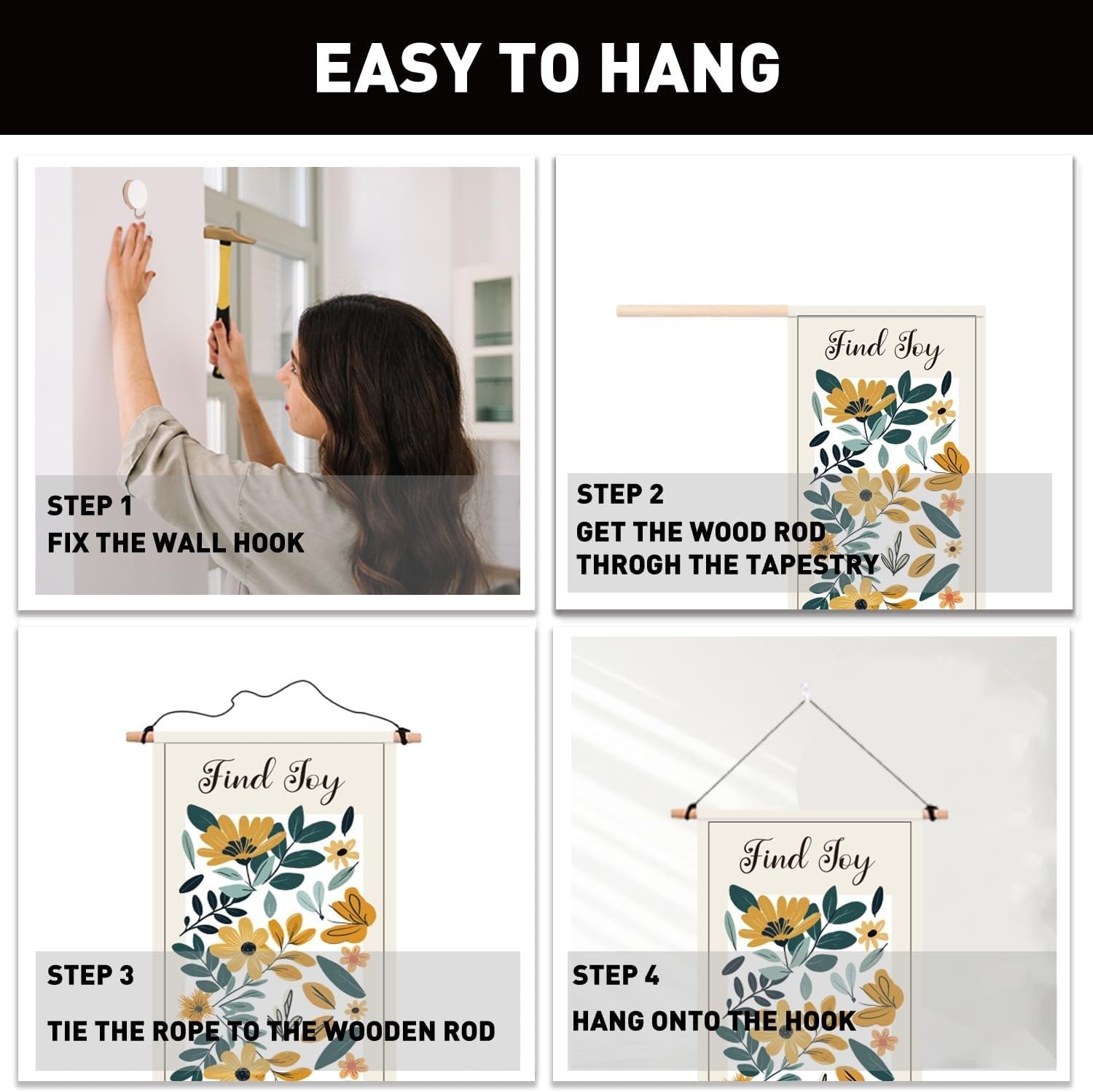 2-Pack Boho Pink & Yellow Floral 52"x13" Vertical Decor