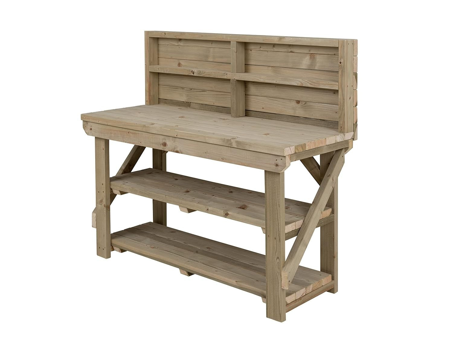 10ft Heavy Duty Workbench with Back Panel & Double Shelf – Pressure Treated