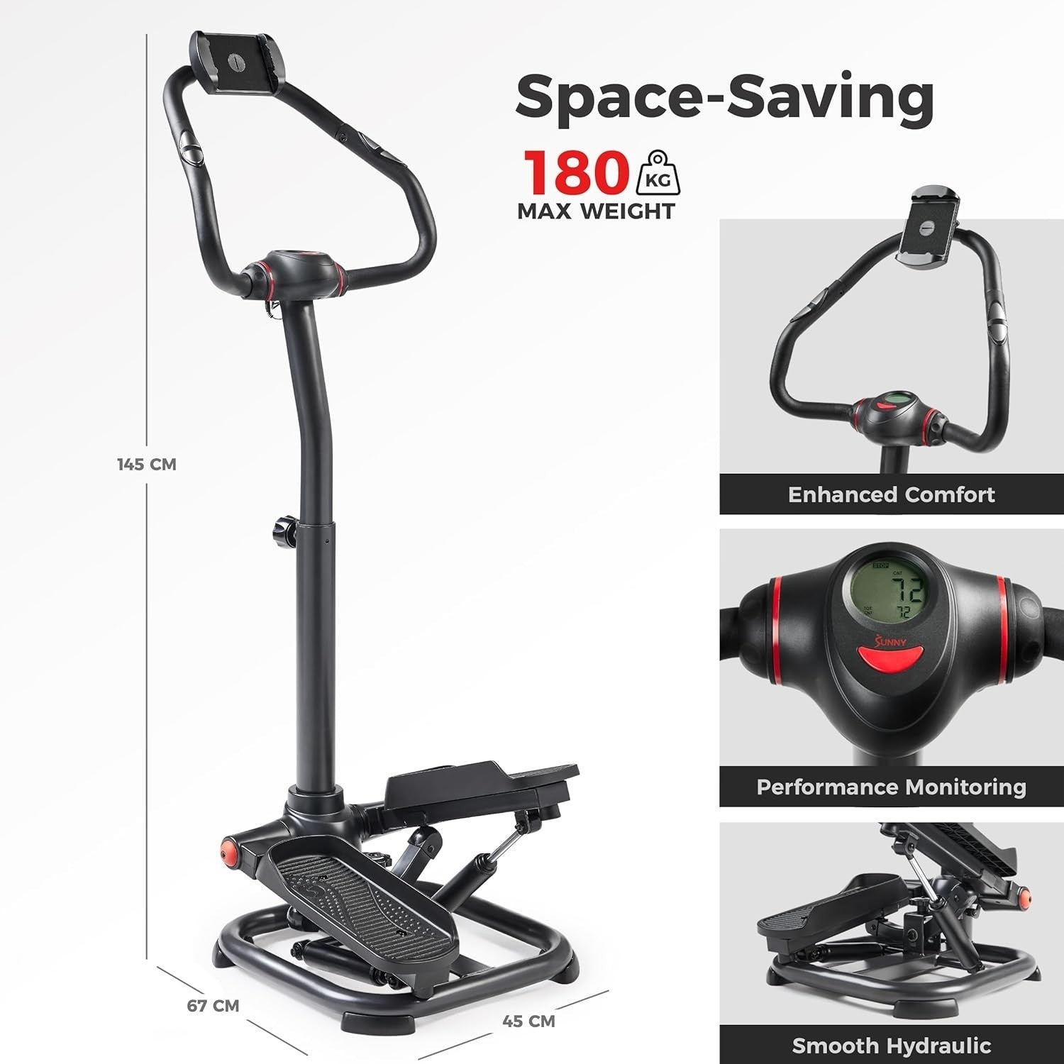 Heavy-Duty Stair Stepper for Home w/ Adjustable Height, LCD Monitor & Bands