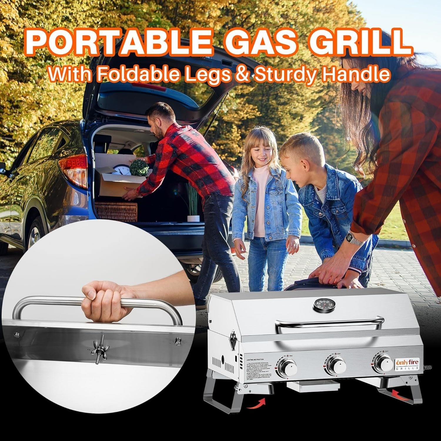 3 Burner Portable Gas BBQ Grill Stainless Steel Tabletop Outdoor Camping Cooker