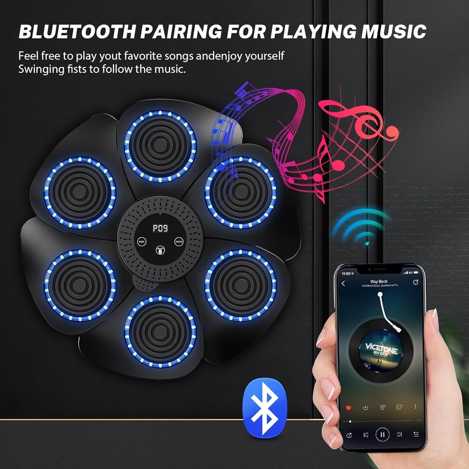 Music Boxing Machine LED Punch Pad Bluetooth Mounted Home