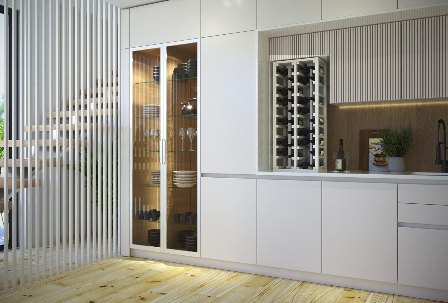 40 Bottle Wine Rack Tall Floor Standing Wooden Wine Storage Shelf White Modern