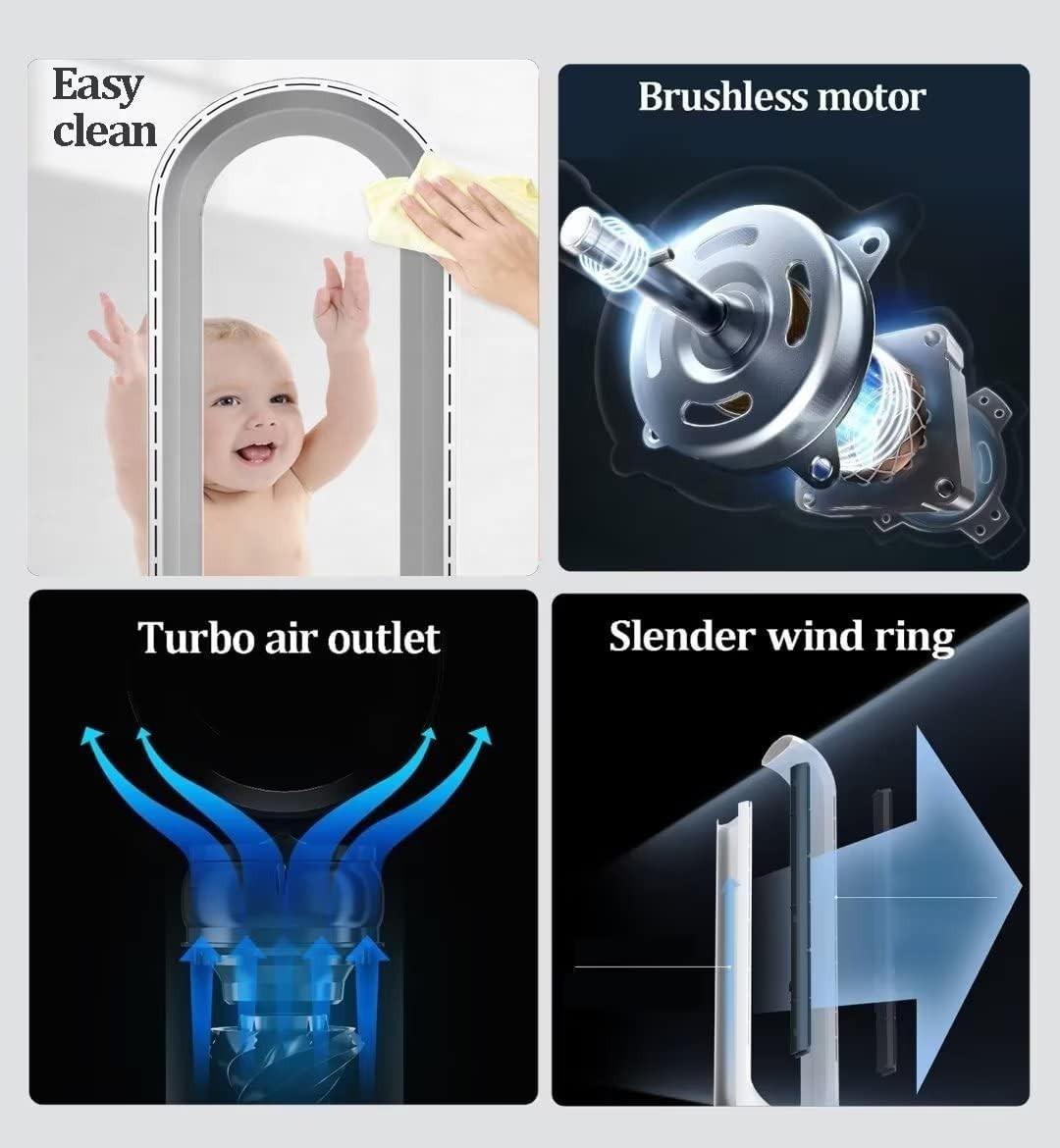 Bladeless Tower Fan 2-in-1 Air Purifier 8-Speed LED Touch Remote Control Blue