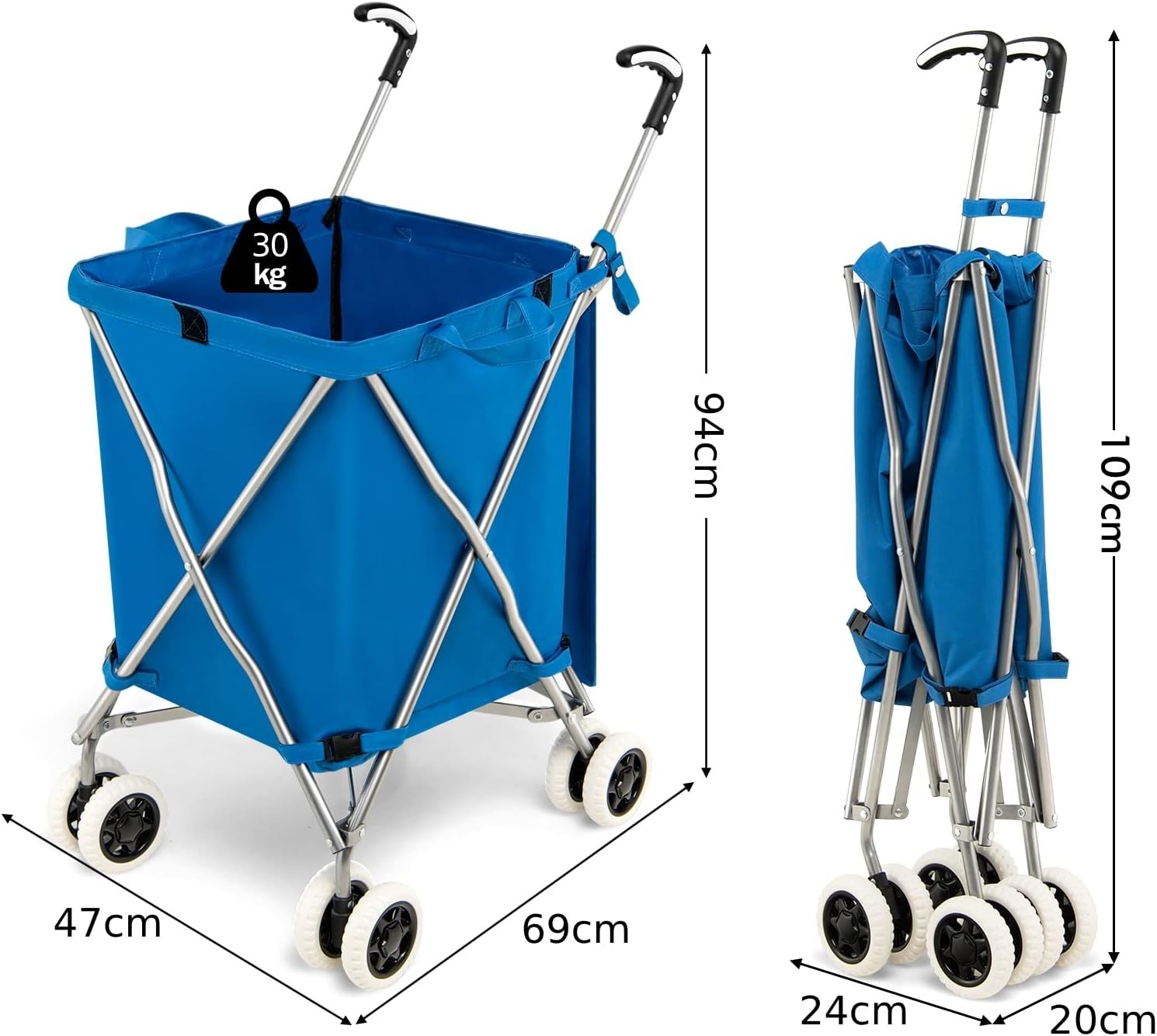 Extra Large 90L 8-Wheel Folding Shopping Trolley Cart Blue
