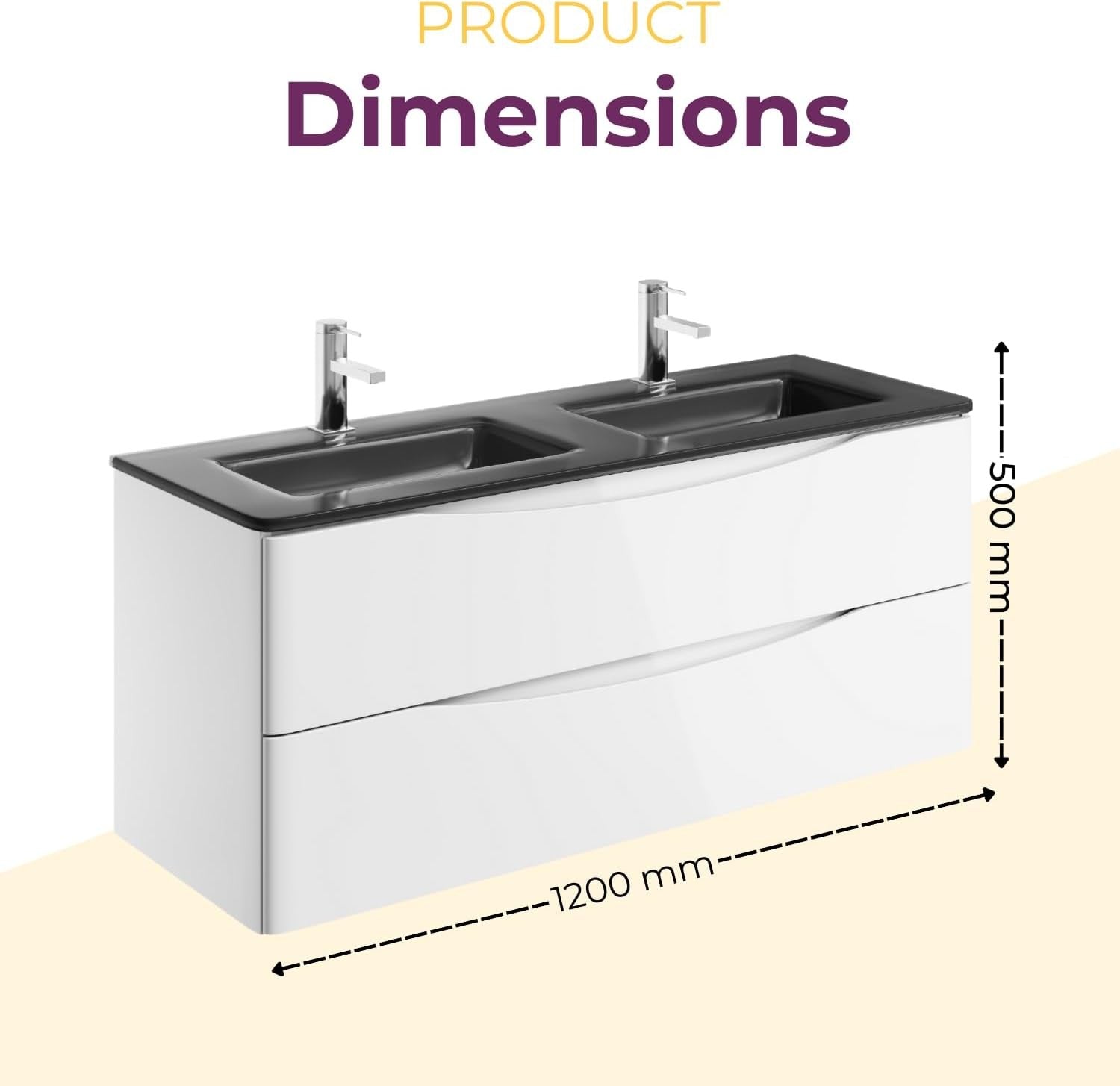 1200mm Wall Hung Vanity Unit White Gloss with Double Grey Glass Basin