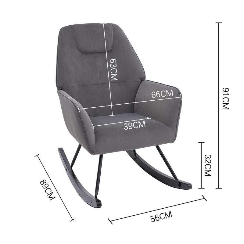 Grey Velvet Nursery Rocking Chair Ergonomic Padded Glider for Baby