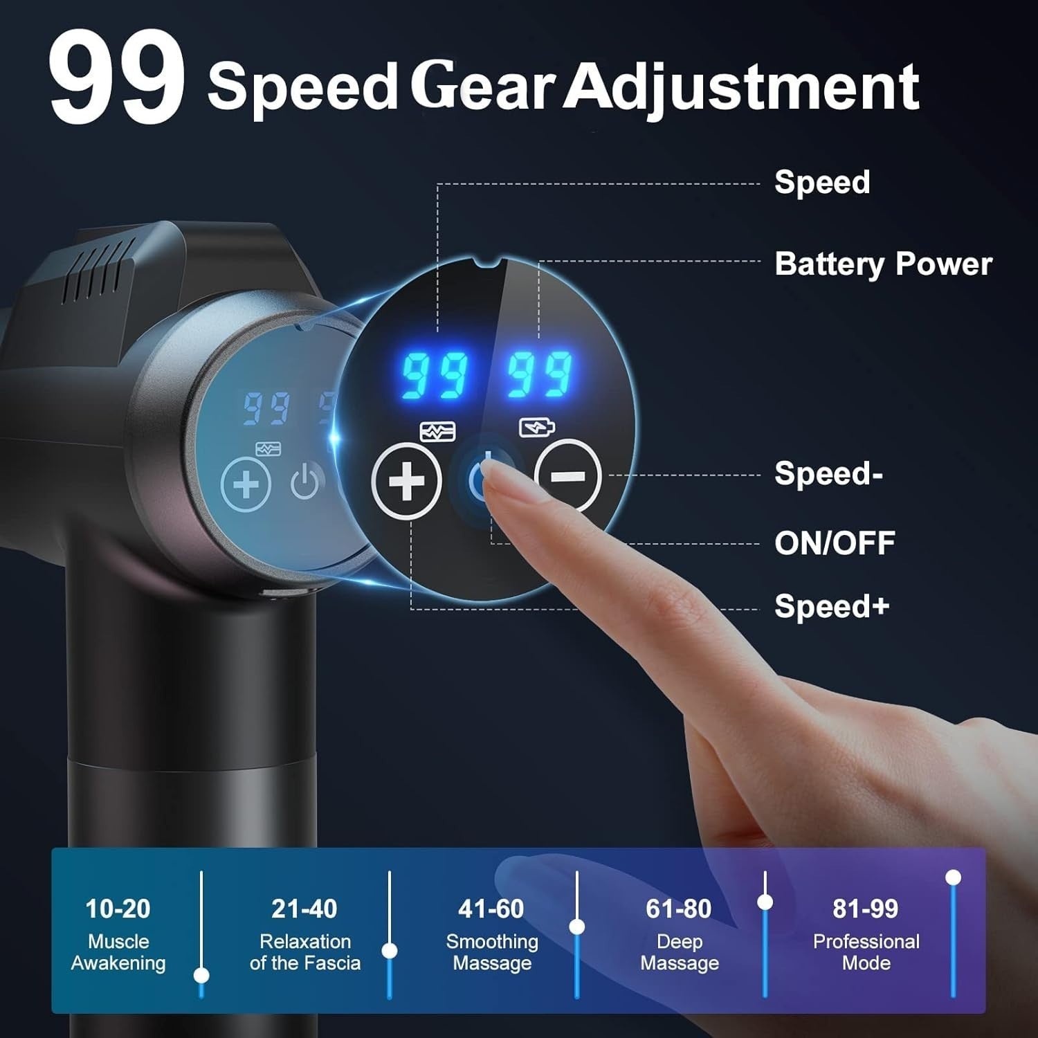 Deep Tissue Massage Gun 99 Speeds LCD Touch Screen 6 Heads Muscle Relief