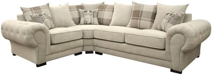 Beige Corner Sofa 4-Seater Sectional with Scatter Cushions & Chenille Fabric