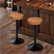 2PCS Brown Adjustable Swivel Bar Stools 36cm Round Kitchen Chairs