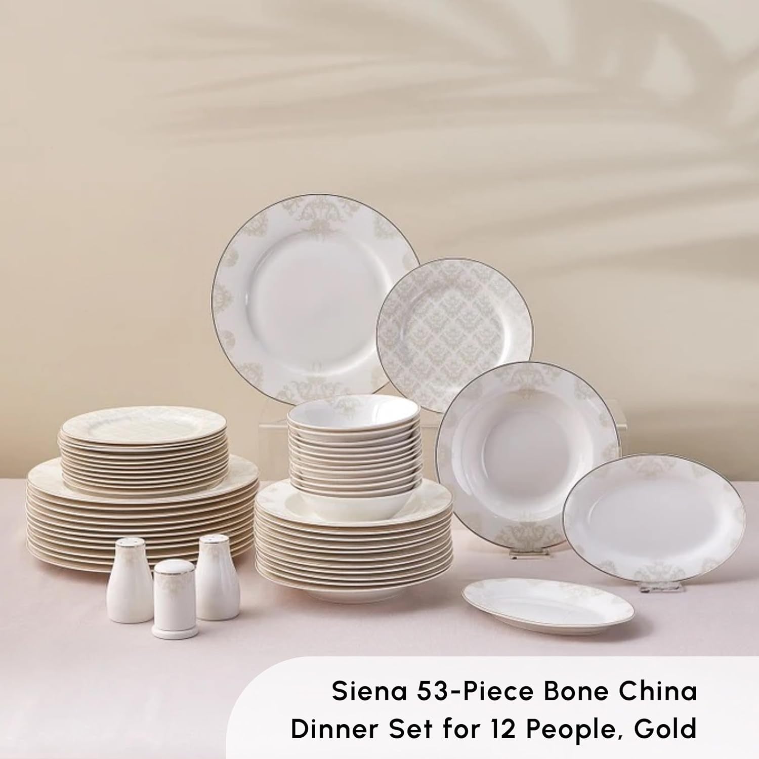 53 Piece Porcelain Dinner Set for 12 Plates Bowls Bone China White