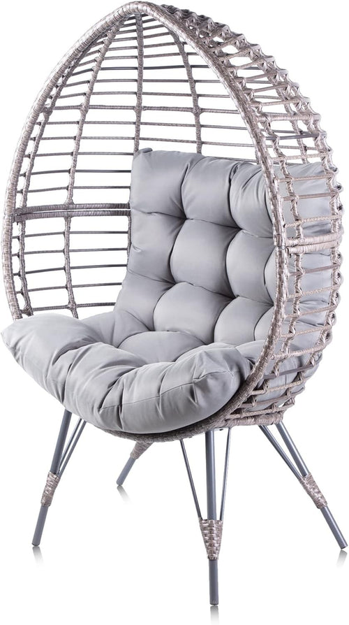 Standing Egg Chair Rattan Pod with Cushion Indoor Outdoor Garden Seat