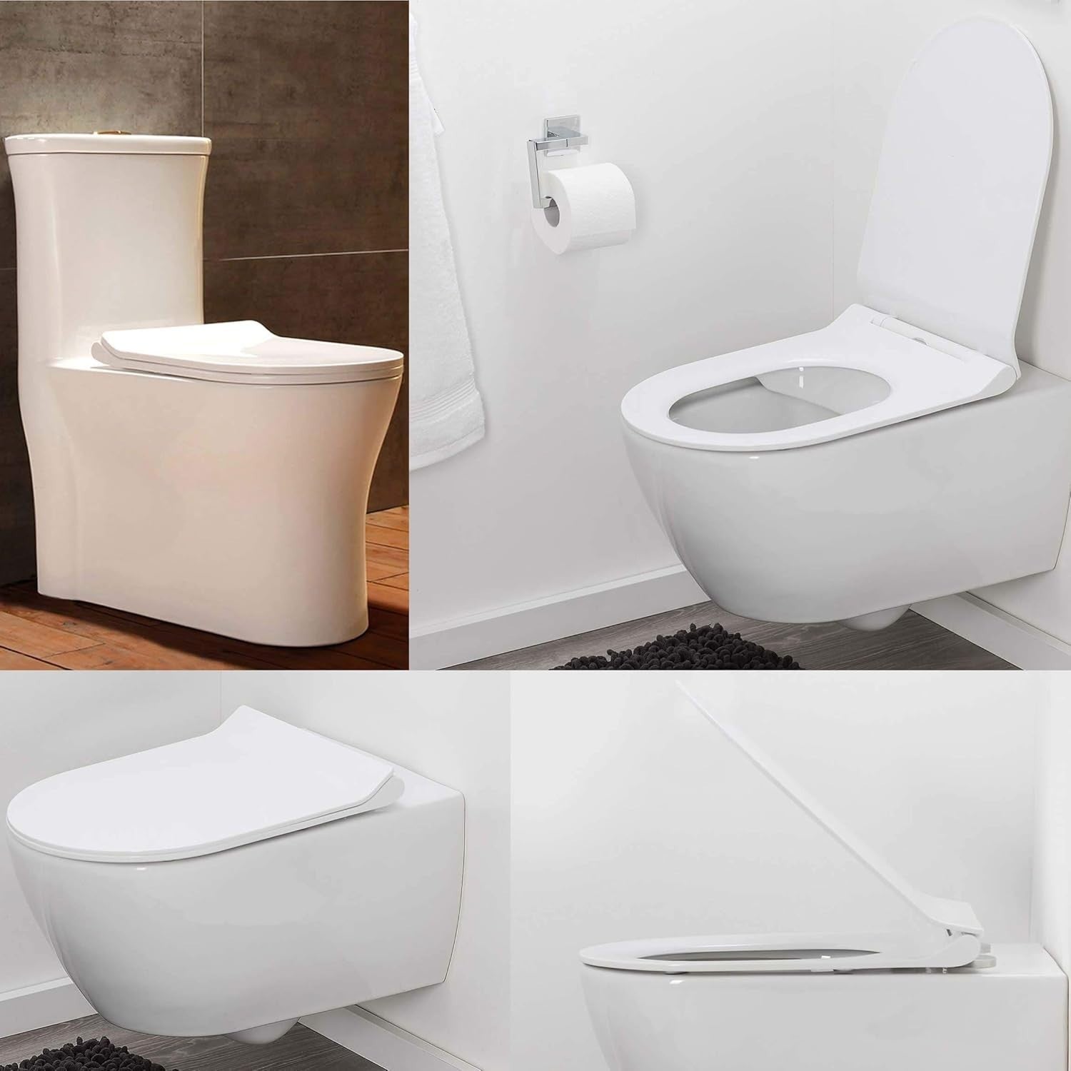 D-Shape Slim Toilet Seat Soft Close Quick Release Top Fix Luxury 47x36cm