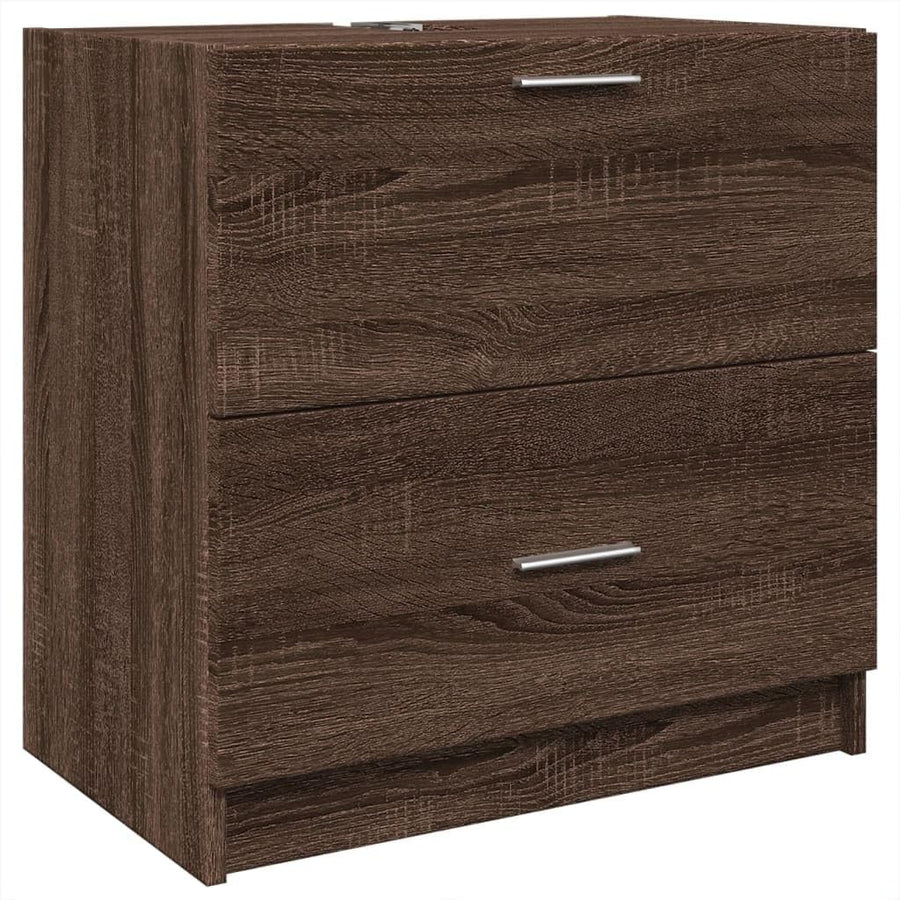 Brown Oak Under Sink Bathroom Cabinet Drawer Storage Unit 59x37x59cm Modern