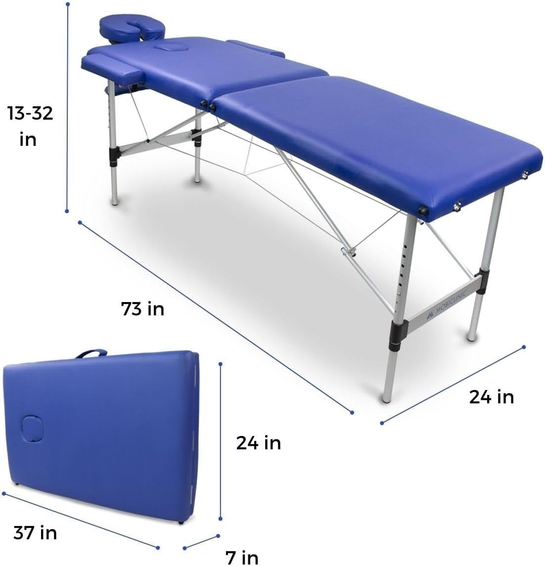Portable Aluminium Massage Table Foldable Adjustable Spa Therapy Bed Blue