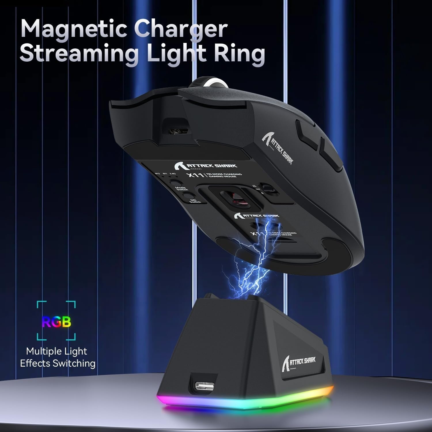 Wireless Gaming Mouse 22000 DPI RGB Dock BT 2.4G USB Black