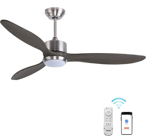 Ovlaim 132cm Solid Wood Ceiling Fan with Light, Quiet DC Motor, Remote