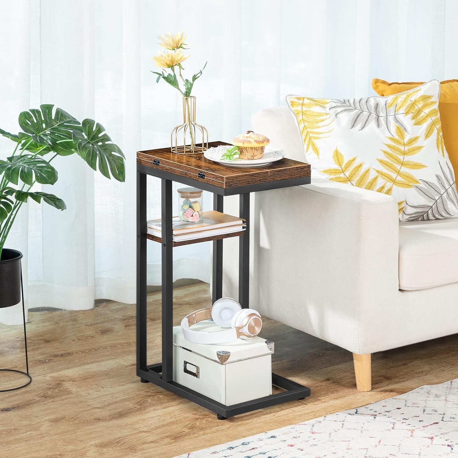 Foldable C-Shaped Side Table Laptop Snack Tray Small Space