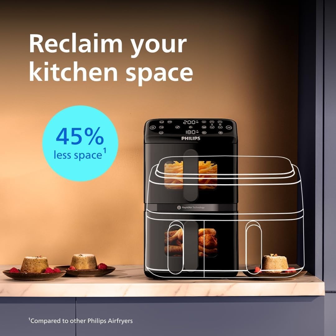 10L Dual Basket Air Fryer Stacked Sync Finish RapidAir Easy View Window