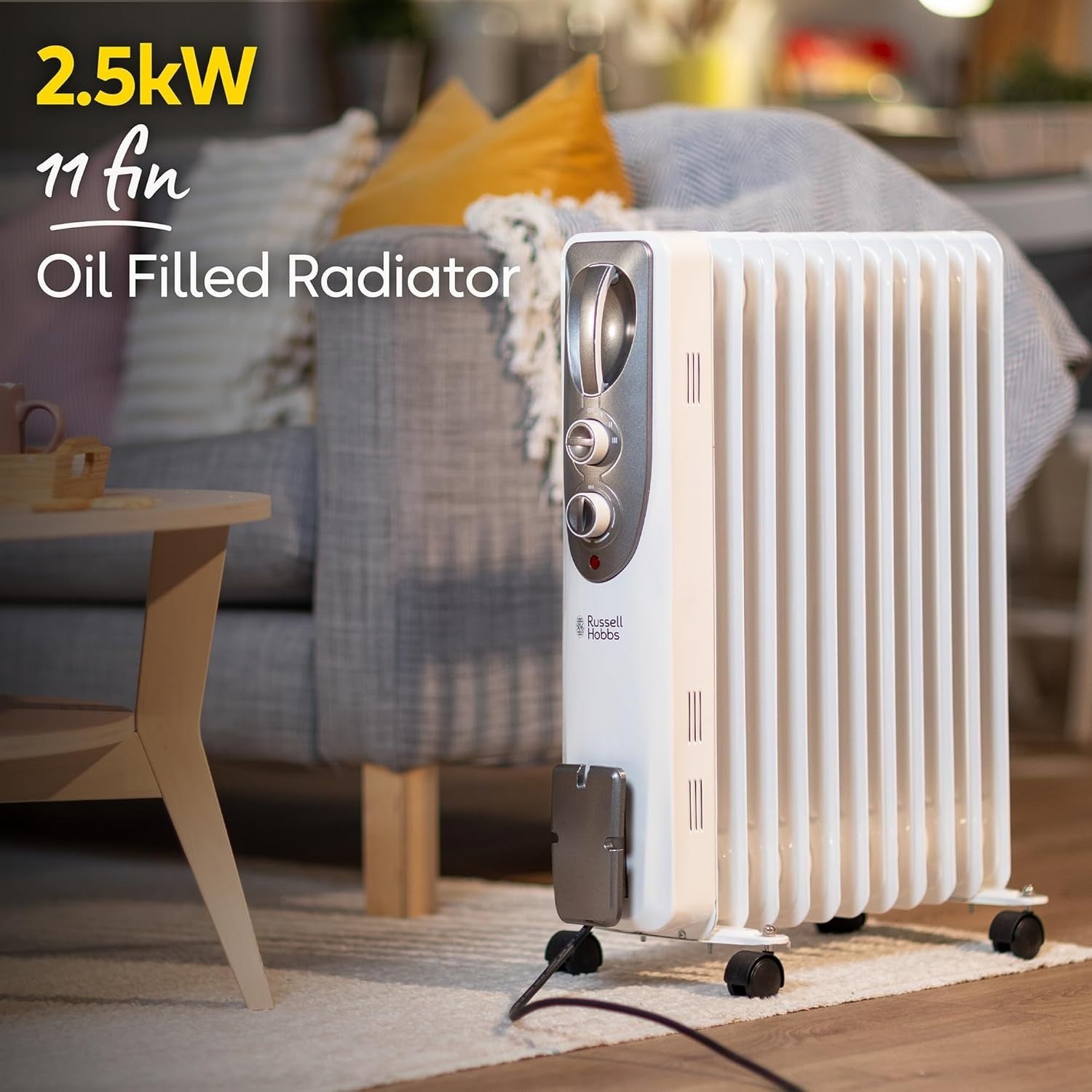 2500W Oil Filled Radiator 11 Fin Portable Heater w/ Thermostat & Safety