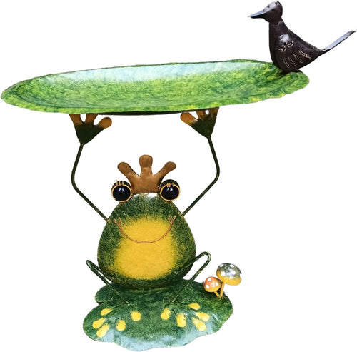 Decorative Metal Frog Bird Bath Feeder Outdoor Garden Ornament Lawn Decor