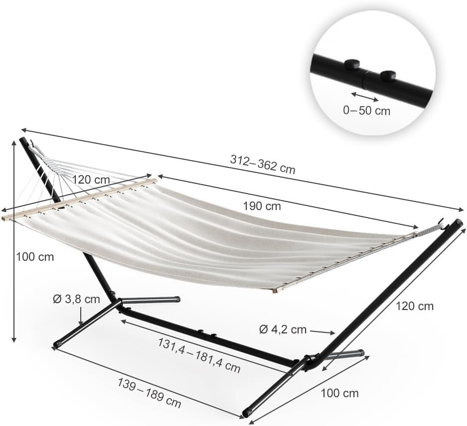 Adjustable Metal Frame Hammock with Stand – 190x120cm Cotton, 185KG Capacity