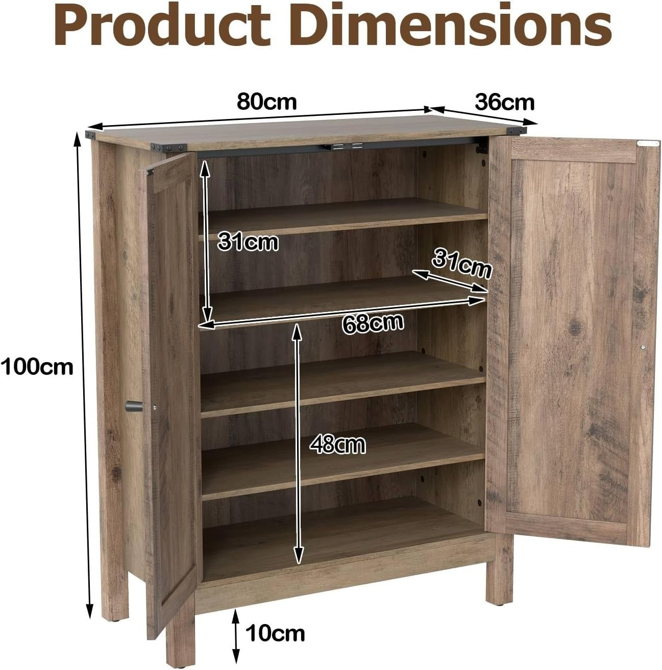 Adjustable 5-Shelf Wooden Shoe Cabinet with Anti-Tip Safety & Magnetic Doors