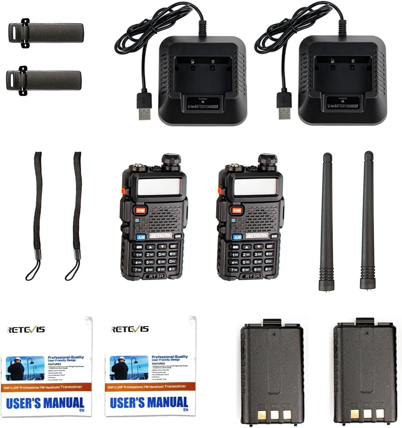 Ham Radio Long Range 2 Pack 128 Channel Dual Band VOX Type-C FM