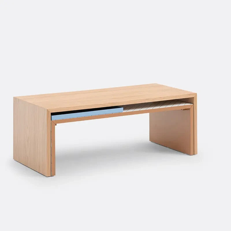 Modern Nesting Coffee Tables Set Oak & Glass Duo with Tray 110x50x42.5cm