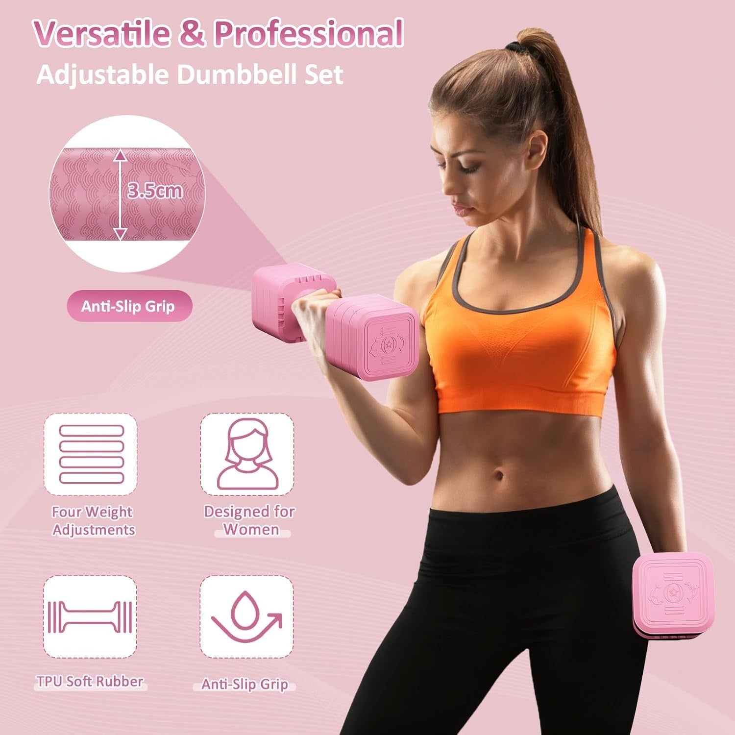 4-in-1 Adjustable Dumbbells Pair 2–5KG Non-Slip Home Gym Weights Set