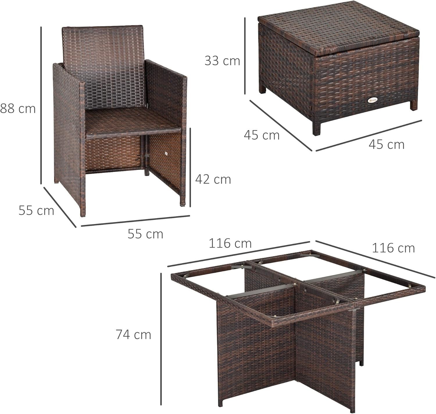 9PC Rattan Outdoor Dining Set 8-Seater with Cushions & Footrests - Modern Patio