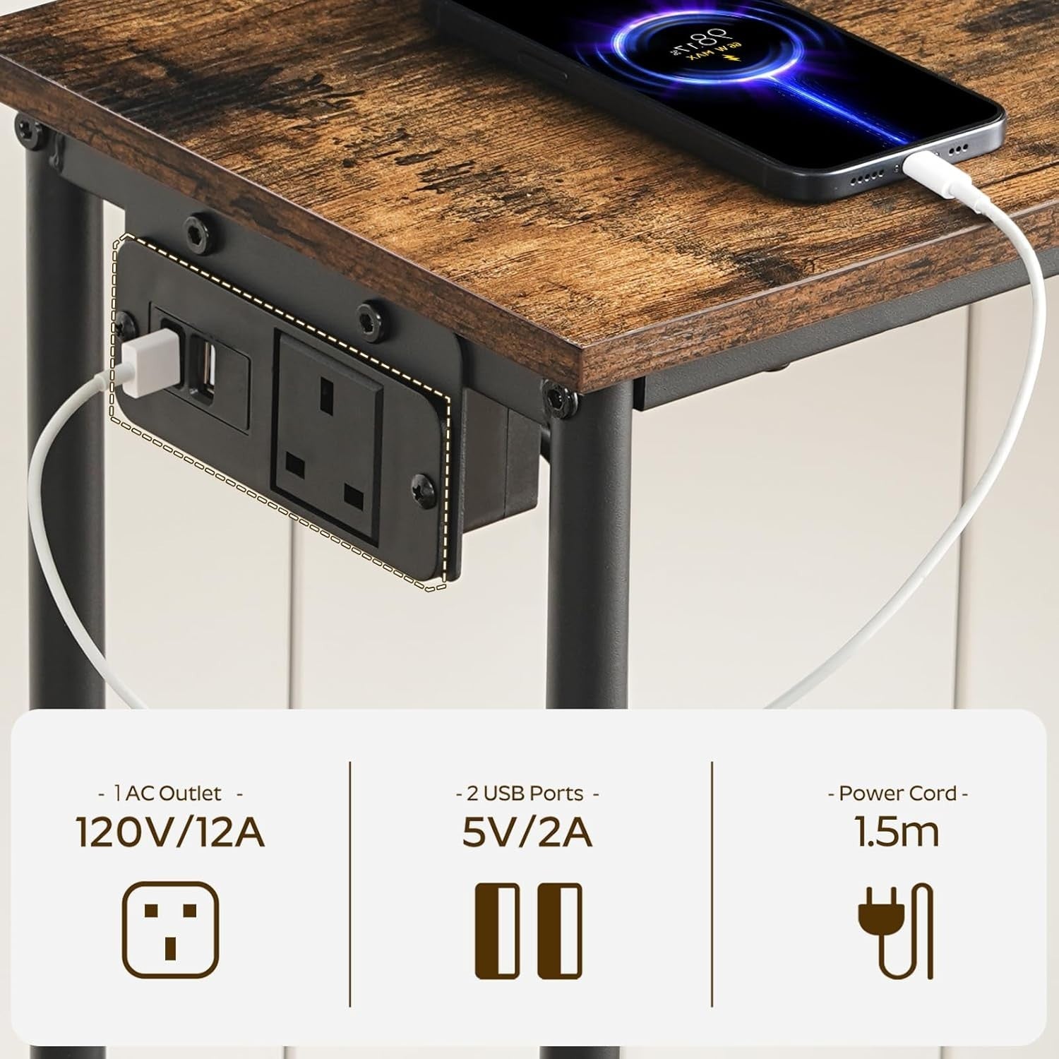 Slim Console Table with Power Outlet & Storage Shelf for Entryway & Living Room