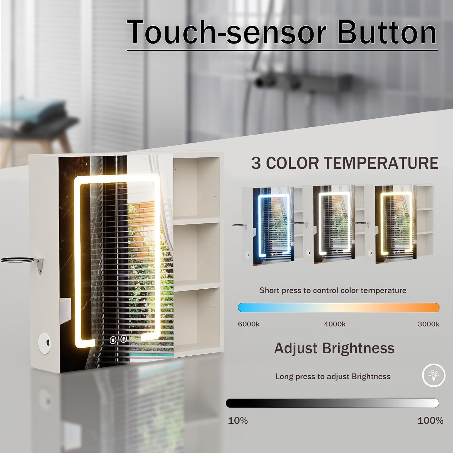 LED Bathroom Mirror Cabinet 60x15x60cm Wall Storage Light Demister Shelf