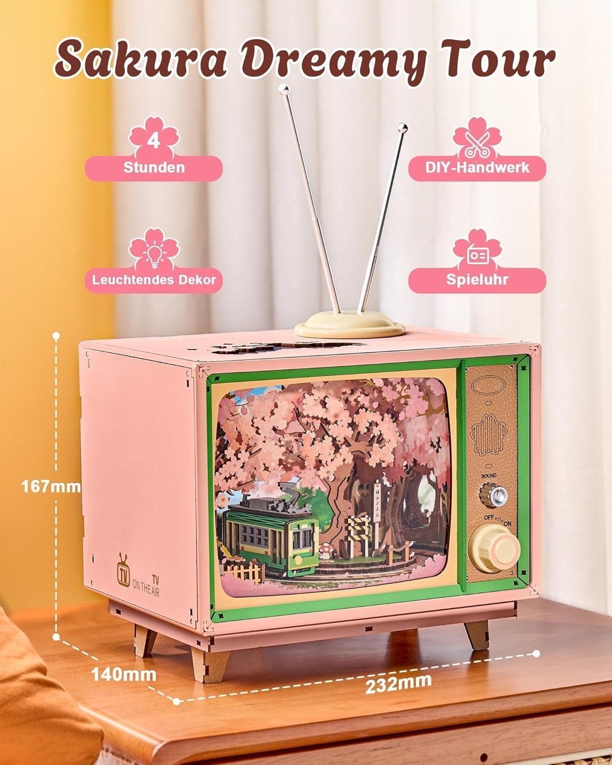 Sakura Train Music Box 3D Wooden Puzzle LED DIY Model Home Decor Gift