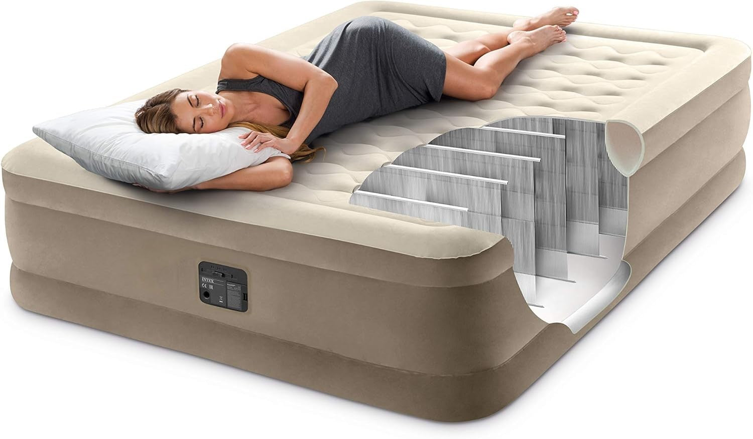 Queen Inflatable Air Mattress with Fiber-Tech, Built-In Pump, 203x152x46cm