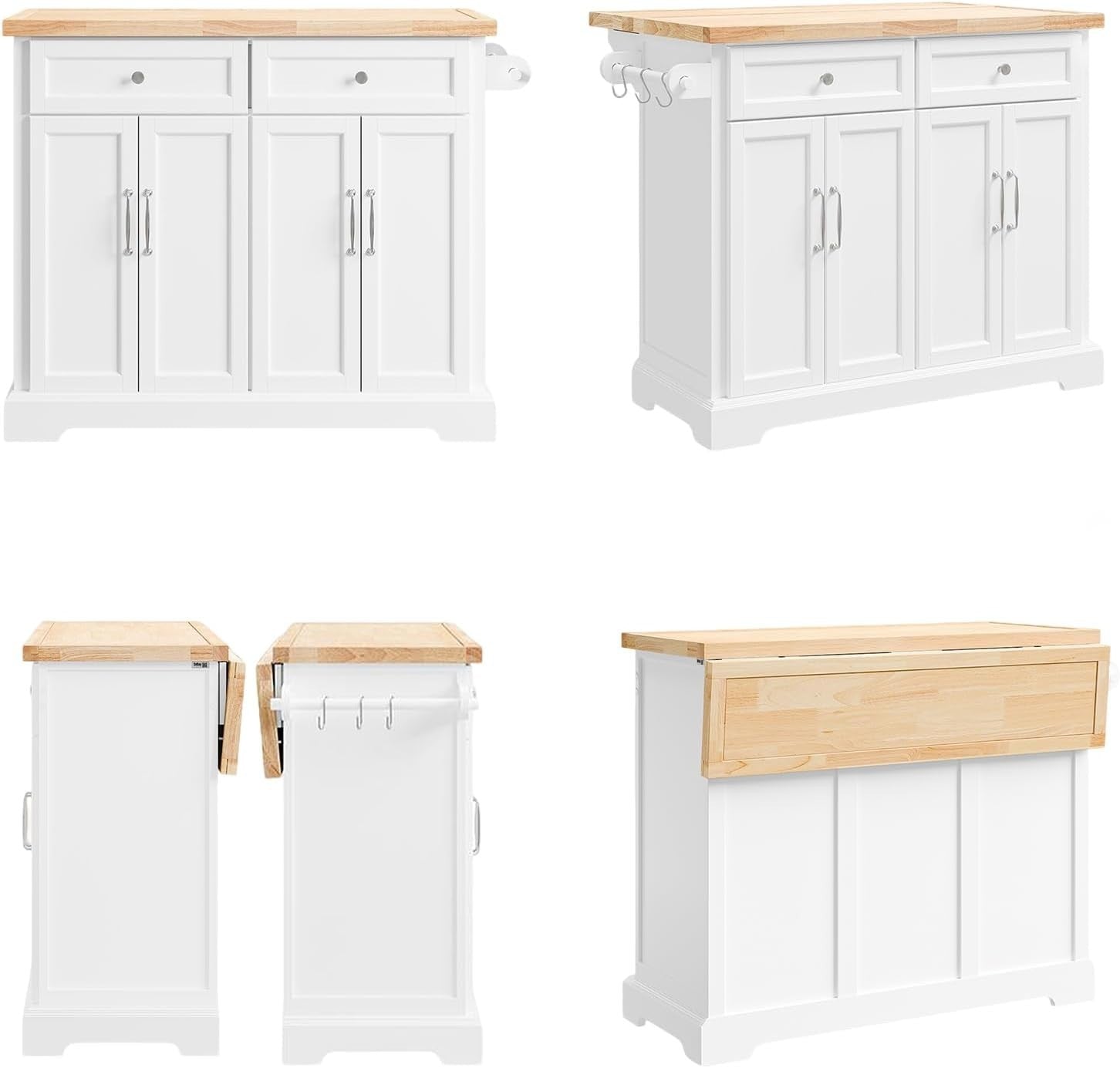 Rolling Kitchen Island Cart Extendable Worktop Drawers