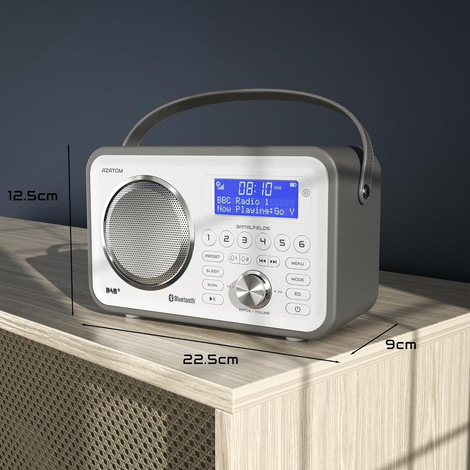 Portable DAB+/FM Digital Radio Bluetooth Leather Rechargeable Alarm