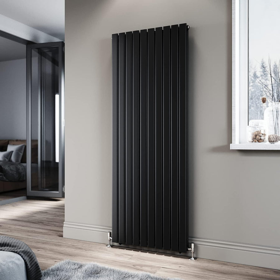 Black Vertical Double Radiator 1800x680mm Slim Flat Panel Heater