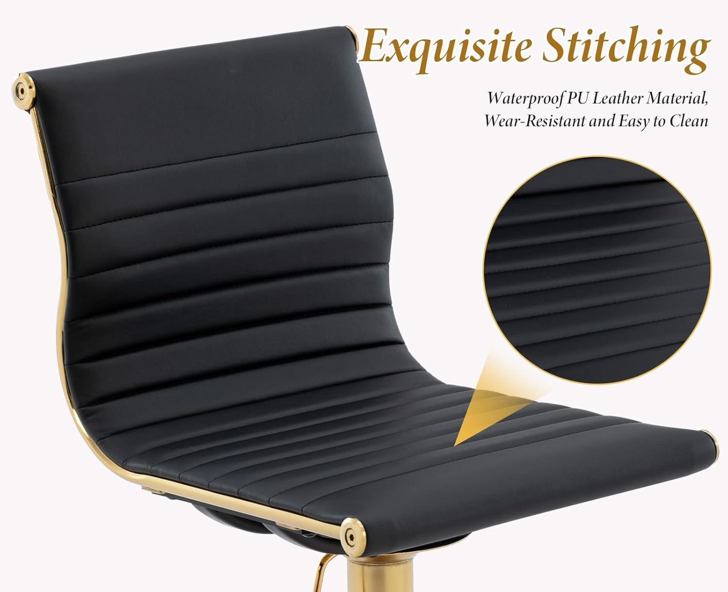 Adjustable Black PU Leather Bar Stools Set of 2 Swivel Kitchen Counter