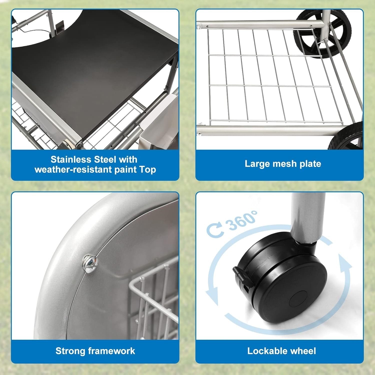 Outdoor BBQ Grill Table Prep Station Cart for Charcoal Kettle Grill with Storage