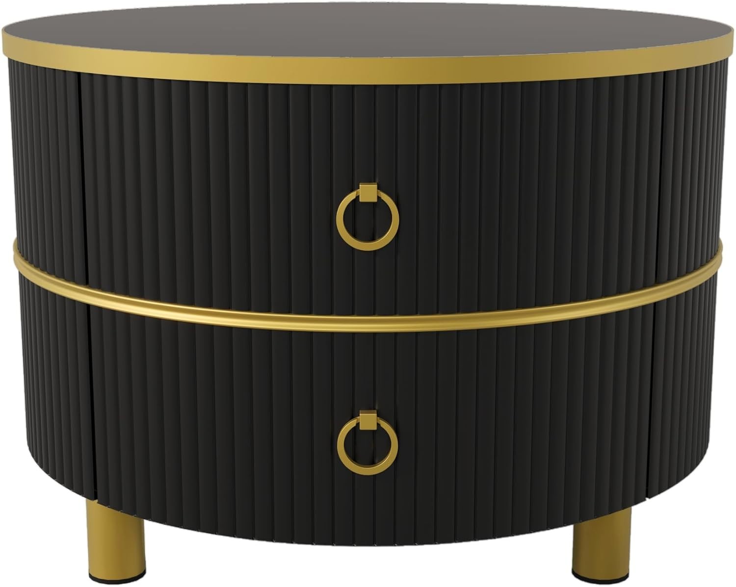 Round Glass Nesting Coffee Table Set with Drawers – Gold Frame, Space Saver