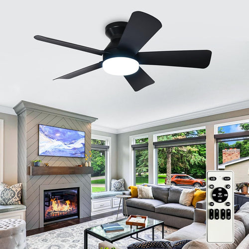 35-Inch Black Ceiling Fan with Lights 5 Blades 6 Speeds Remote